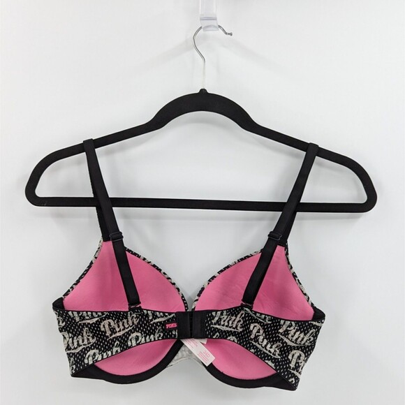 Victoria's Secret  PINK Bra Women’s 34D Black Gray Logo Spotted Push Up - Picture 2 of 7